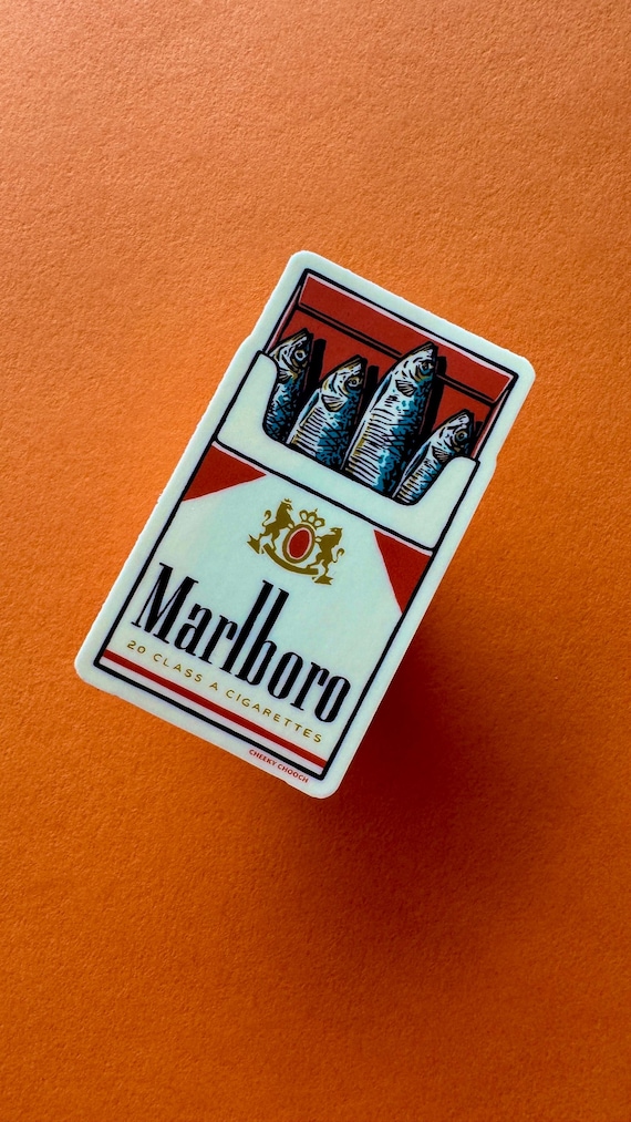 Retro Sardine Cigarette Pack Sticker, Vintage Fish Illustration