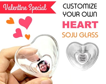 Personalized Love Heart Soju Shot Glasses Pair, Photo Gift