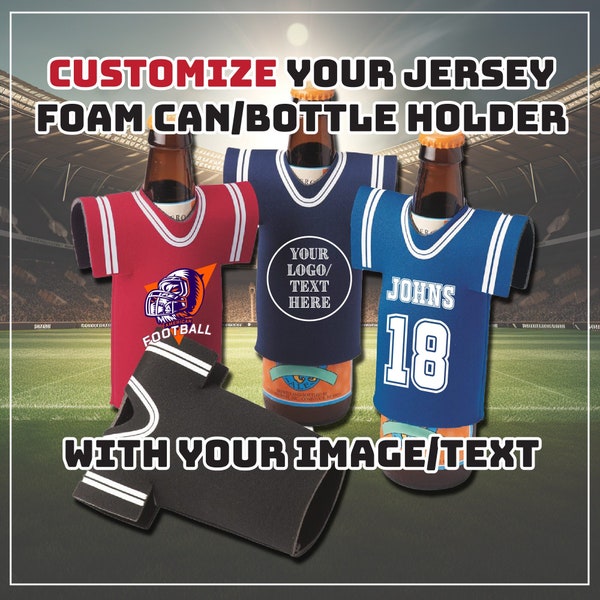 Custom Collapsible Foam Jersey Can Holder or Personalized Beer Bottle Cooler
