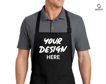 Personalized Full Length Apron, Custom Text/Logo, Adjustable Neck Strap