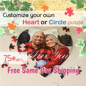 Love Heart or Circle Valentines Day Puzzle Personalized Gift with Your Photo or Art image 1