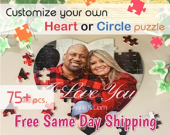 Love Heart or Circle Valentines Day Puzzle Personalized Gift with Your Photo or Art