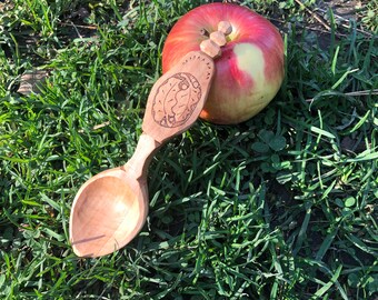 A Small Handcarved Spoon of Pearwood with a Kolrosed design