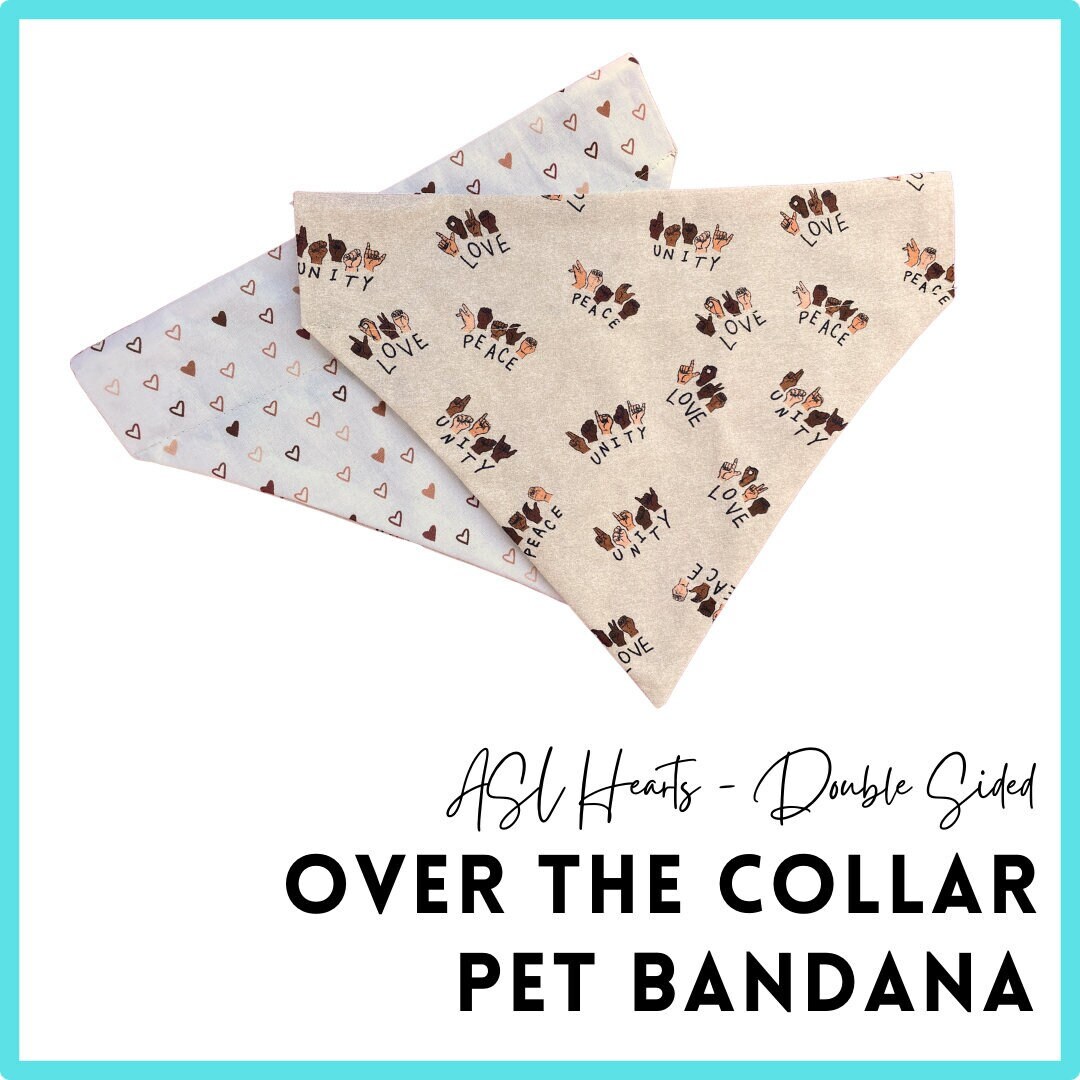 ASL Pet Bandana Hearts Reversible Slip on Over the Collar Dog Bandana