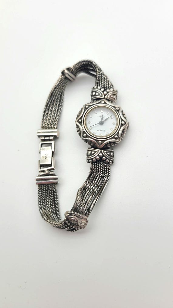 STERLING Silver Vintage 5-strand Watch with Japanese Quartz Movement - running with NEW BATTERY