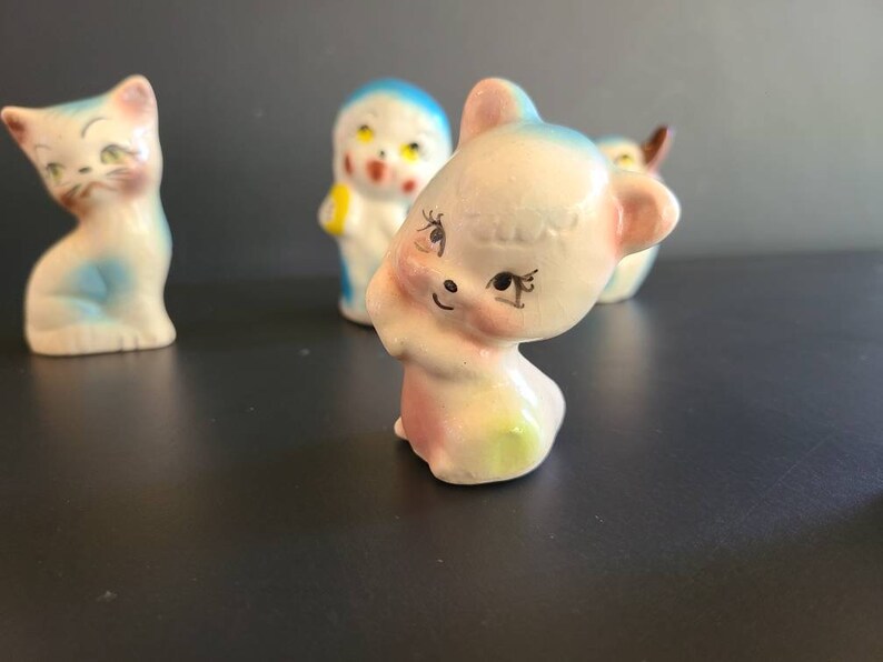 Vintage Ceramic Animal Figurines Set of 5 Blue Pink Yellow Etsy