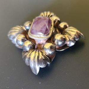 Large Vintage Mexican Sterling Silver and Amethyst Brooch, Pin, or Pendant