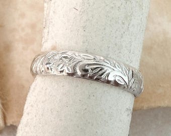 Sterling Silver Pattern Ring 4mm Wide | Handmade in the UK |