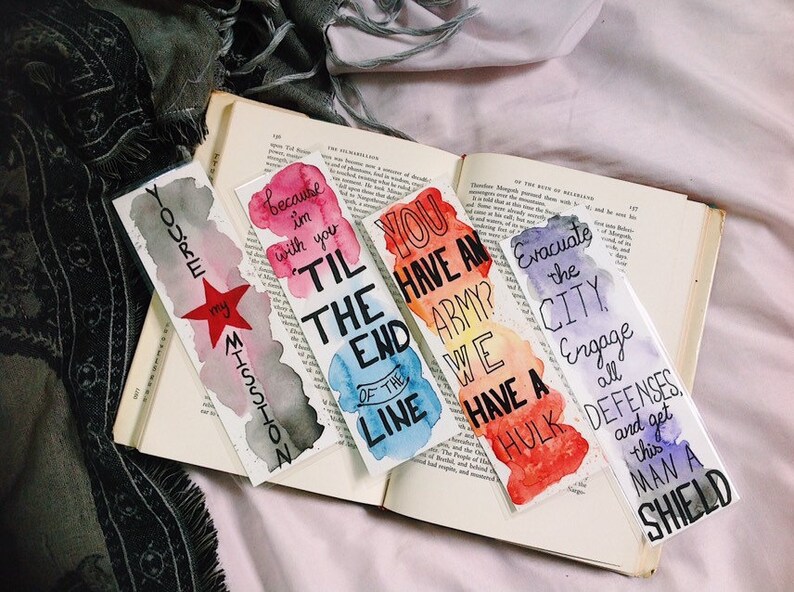 marvel quotes handpainted watercolor bookmarks etsy