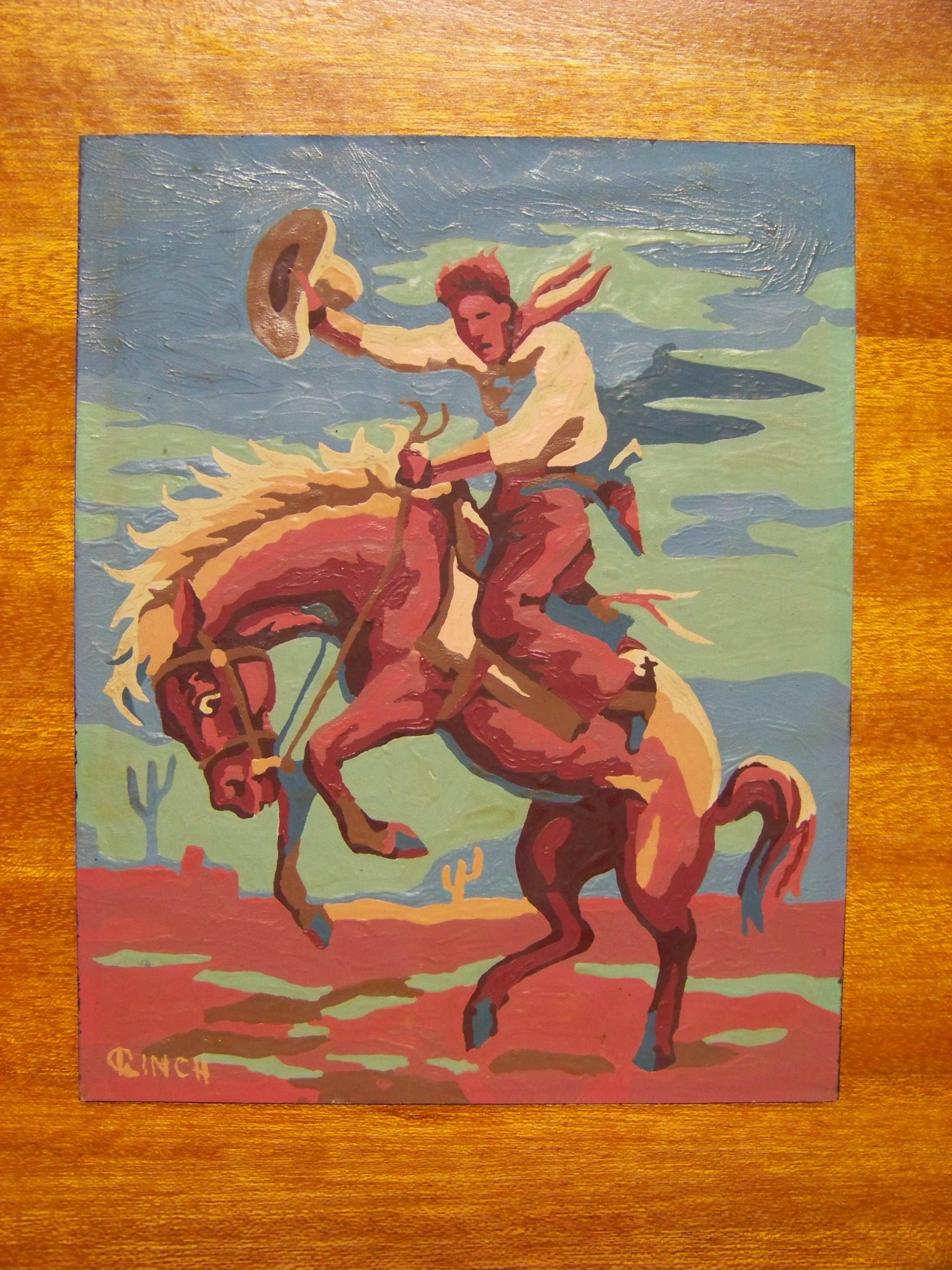 1950's Vintage Paint by Number Western Rodeo Cowboy Scene Etsy