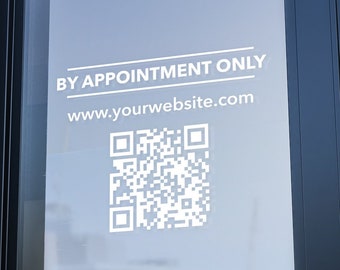 Custom Storefront Vinyl Decal – By Appointment QR Code, Personalized Business Window Sticker