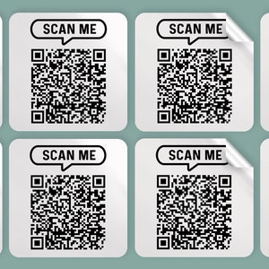 Custom Text QR Code Scan Me Sticker Labels 1 X 1 or 2 X 2 Inch Square ...