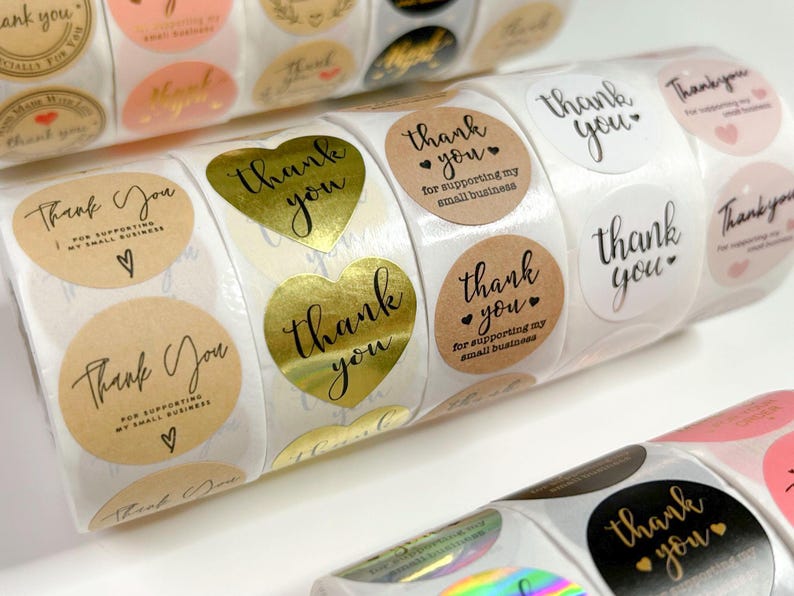 Thank You Small Business Stickers 1" Inch Roll Packaging Kraft Gold ...