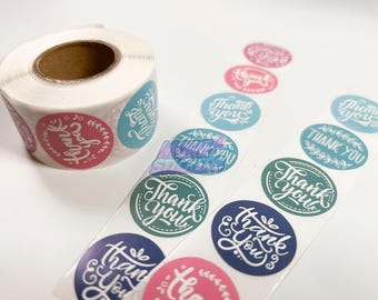Thank You Small Business Stickers 1" Inch Roll Product Packaging Round Packing Craft Pink Blue Teal Free Shipping