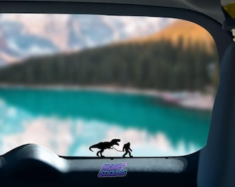 Small Sasquatch Walking Trex Vinyl Decal Hidden Hide Easter Egg Tiny Funny Bigfoot Car Sticker Decals Truck SUV Windshield