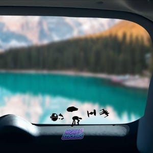 Hide Hidden Easter Egg Decals Stickers -AT Walker -Death Star-X Wing and Tie Fighter Ships- Millenium Falcon- RV Truck SUV Windshield Window
