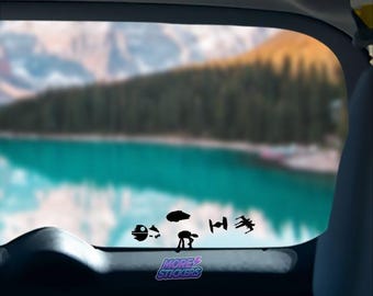 Hide Hidden Easter Egg Decals Stickers -AT Walker -Death Star-X Wing and Tie Fighter Ships- Millenium Falcon- RV Truck SUV Windshield Window