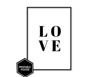 Poster "LOVE" print, printable poster, modern, black white, self-print, picture, made, printable, typography, font