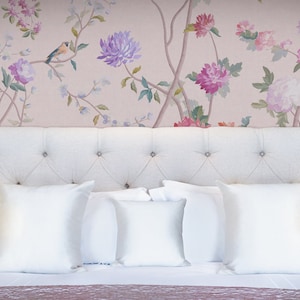 Papel de parede mural chinoiserie repetido, murais de decoração de casa, peoni florescendo e flores, papel de parede de pássaros, decoração de parede, papel de parede ID2018024