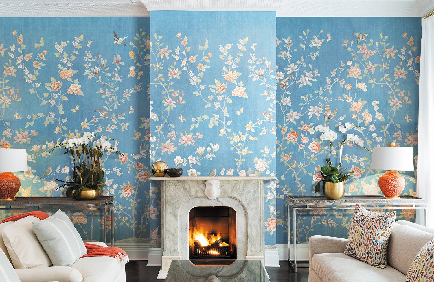 Aura in the Garden Chinoiserie Wallpaper Blue  lifencolors