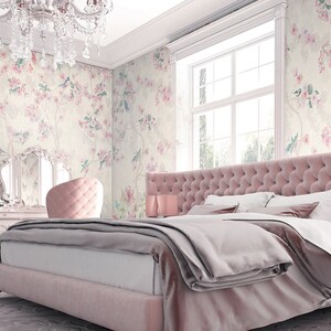Chinoiserie Forest Mural Wallpaper Repeat, Home Decor Wall Murals, Fantasy Plants and Birds Wallpaper, Wall Decor, Wallpaper ID2018014