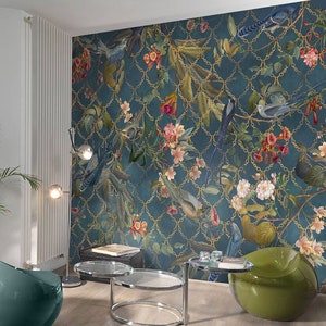 Chinoiserie Wallpaper: Exotic Birds & Floral Blossom Wall Mural