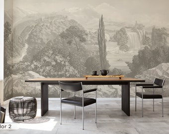 Italiaans landschapsbehang: schilderachtige Tivoli-muurschildering, verwijderbaar muurdecor met verwijderbaar muurdecor met vintage watervalontwerp