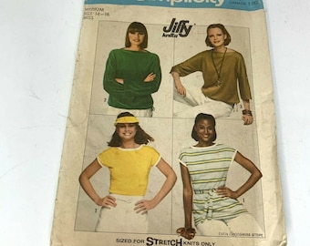Simplicty 8088 Jiffy Knit Pullover Tops Size 14 To 16 Vintage 1977 Uncut