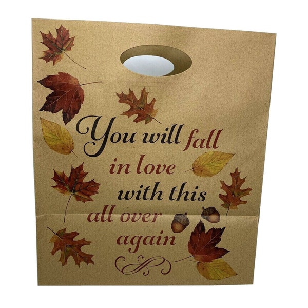 4 Count Fall Paper Gift Bags Brown Autumn Leaves Thanksgiving Birthday Housewarm