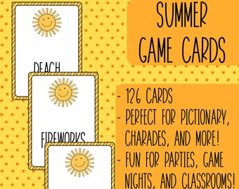 Summer Printable Game - Pictionary - Charades - Word Cards - Game Night - Party - Date Night - Summer Vacation - Classroom - Homeschool