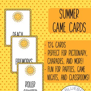 Summer Printable Game - Pictionary - Charades - Word Cards - Game Night - Party - Date Night - Summer Vacation - Classroom - Homeschool