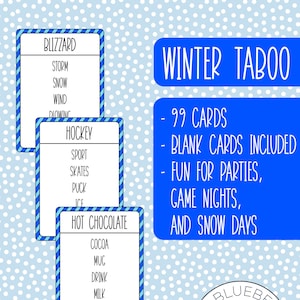 Juego tabú de invierno - Juego imprimible - Juego de aula - Juego de fiesta - Diversión del día de nieve
