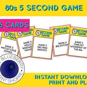 Gioco anni '80 / Gioco di 5 secondi / Curiosità anni '80 / Gioco Nome 3 / Gioco per feste anni '80 / Gioco nato negli anni '80 / Notte anni '80 / Tema anni '80 / Stampabile anni '80