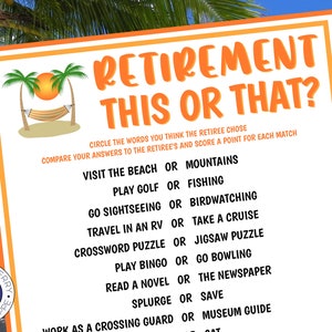 Retirement Game | This or That? | Would the Retiree Rather | Fun Retirement Party Game | Printable