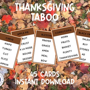 Thanksgiving Taboo | Classroom Game | Class Party | Family Fun | Date Night | Printable Game | Friendsgiving
