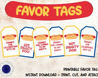 Hot Dog Party Favor Tags | PRINTABLE | Hot Dog Birthday | Hot Dog Theme Party | Barbeque | Summer Party | Hot Diggity Dog | BBQ Party