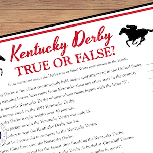 Kentucky Derby Trivia True or False Game  | Kentucky Derby Party Game | Fun Activity for a Derby Party | Derby Trivia | ANSWER KEY INCLUDED