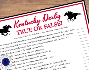 Derby Trivia True or False Spiel | Derby Gesellschaftsspiel | Lustige Aktivität für eine Derby-Party | Derby Trivia | LÖSUNGSSCHLÜSSEL INKLUSIVE