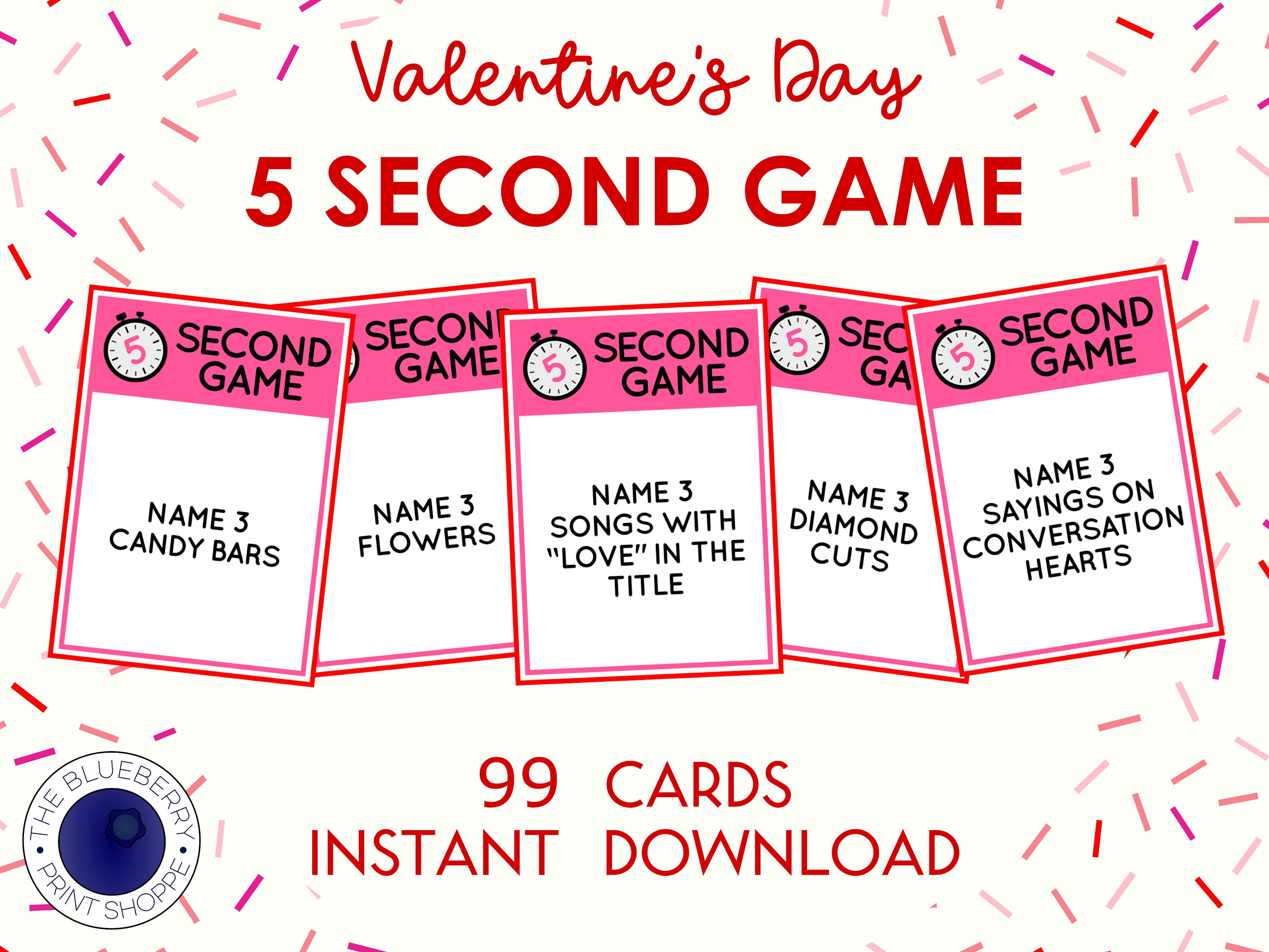 Valentine's Day Game | 5 Second Game | Valentine's Day Printable | Valentine Party | Galentine's Day | Valentine's Games | Galentines Games