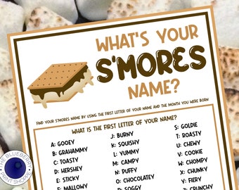 What&#39;s Your S&#39;mores Name Game WITH NAMETAGS + SIGN | S&#39;mores Party | Camping Birthday Party Activity | Fun for Adults & Kids | Printable