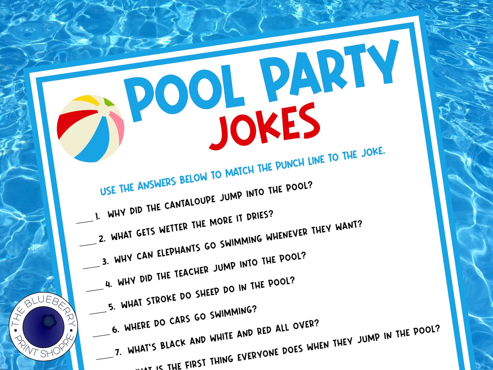Pool Party Jokes Pool Party Activity Swimming Riddles Etsy