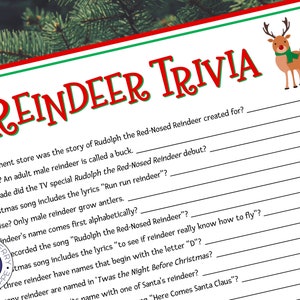 Reindeer Trivia Game | Christmas Trivia | Reindeer Game | Holiday Party Game | Christmas Party Game | Christmas Printable Game