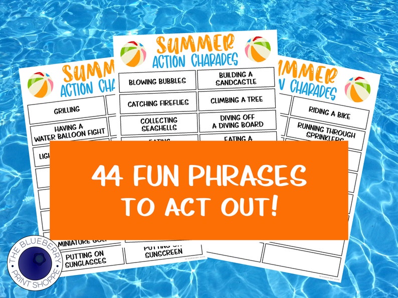 Summer Charades | 44 Fun Phrases to Act Out | Printable Summer Game ...