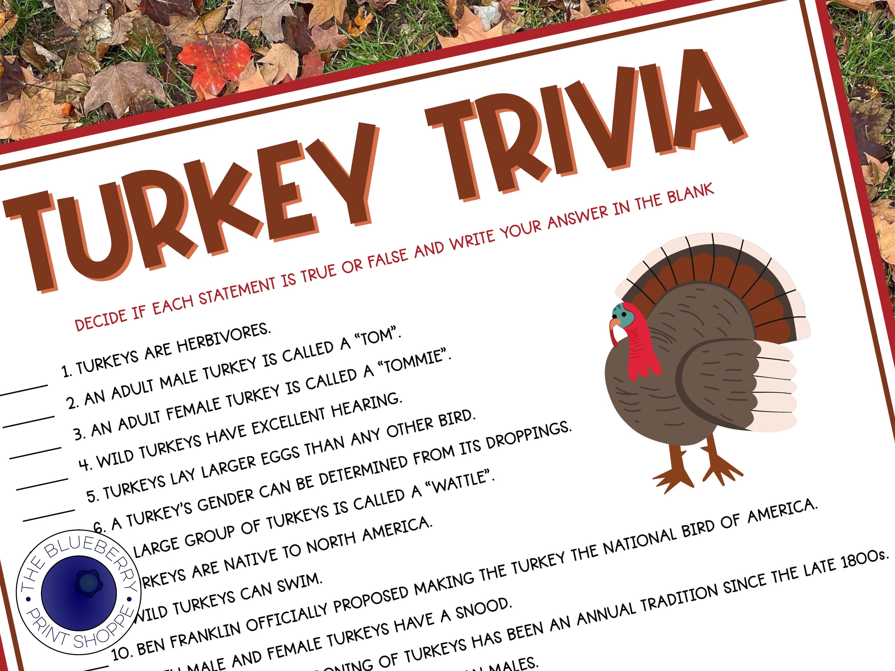 Thanksgiving Trivia Game Turkey Trivia (Download Now) 