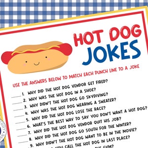 Hot Dog Jokes | Hot Dog Party Game | Hot Dog Theme Party | Barbecue | Summer Party | Hot Diggity Dog | BBQ | You&#39;re the Wurst | Printable