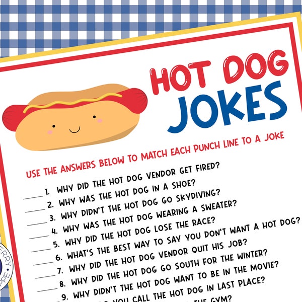 Hot Dog Jokes | Hot Dog Party Game | Hot Dog Theme Party | Barbecue | Summer Party | Hot Diggity Dog | BBQ | You're the Wurst | Printable