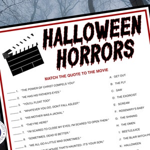 Halloween Horrors Movie Match Game | Match the Quote to the Movie | Scary Movie Match | Halloween Party Game for Adults | Printable