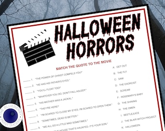 Jeu d'Halloween | Associez la citation au film | Jeu Film Halloween | anecdotes sur les films d'horreur | Match de films d'horreur | Jeu d'Halloween | Imprimable