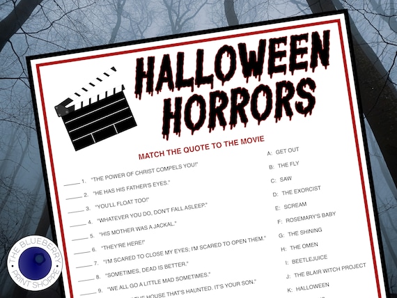 Halloween Game | Match the Quote to the Movie | Halloween Movie Game | Horror Movie Trivia | Scary Movie Match | Halloween Game | Printable