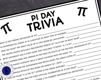 Pi Day Game | Pi Day Trivia | 3-14 | Pi Day Activity | Classroom Game | Pi Party | Pi Trivia | School Activity for Pi Day | Printable Game